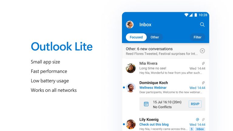 Microsoft تقوم بإطلاق تطبيق Outlook Lite بشكل رسمي على نظام Android!